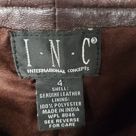 INC International Concepts Brown Leather Straight Leg Pants Size 4 - Picture 8 of 9